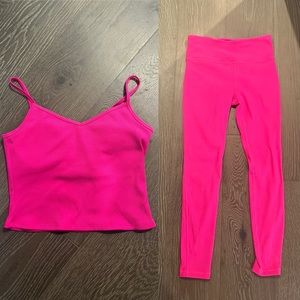 Gap fit ribbed bra and leggings workout set hot pink size small regular